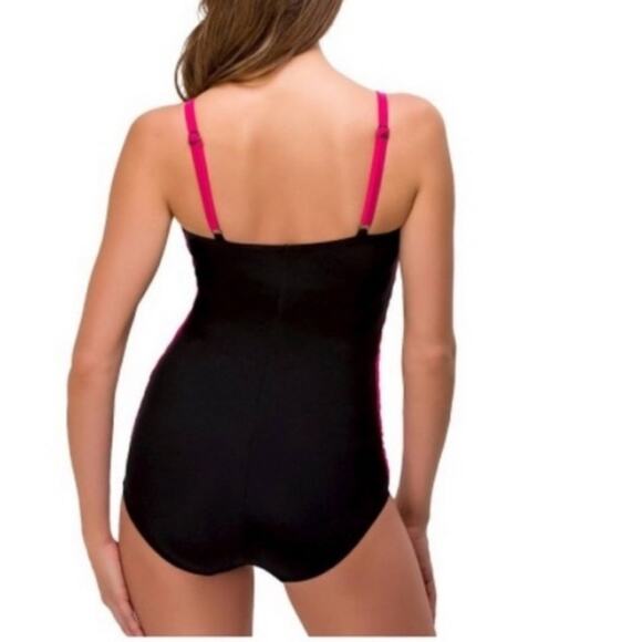 Aqua Green NWT Drape Front Pink and Black One-Piece Swimsuit Small - Picture 3 of 13
